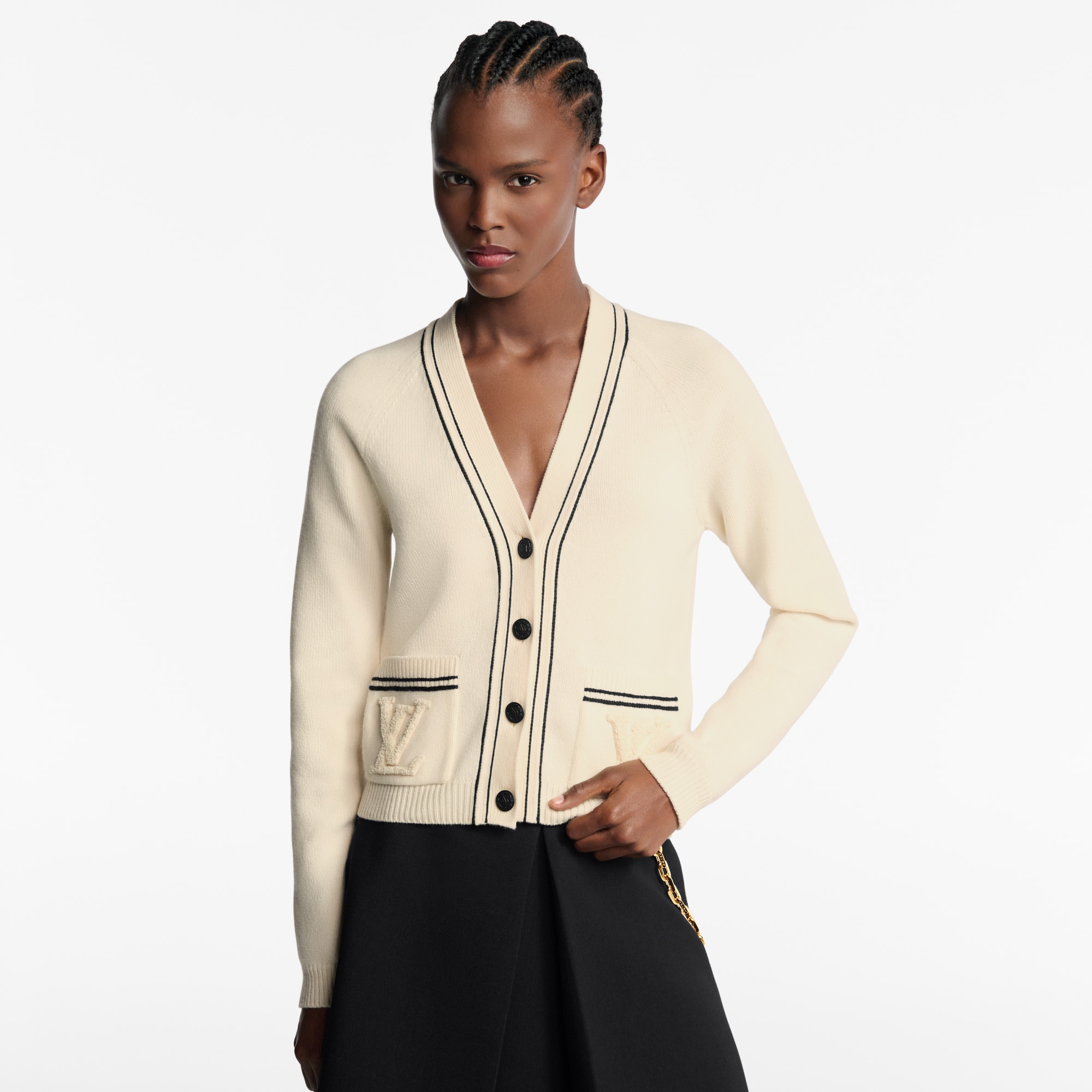 Women - Stripe Accent Cardigan  Women Ready-to-Wear Knitwear | LOUIS VUITTON (Product zoom)