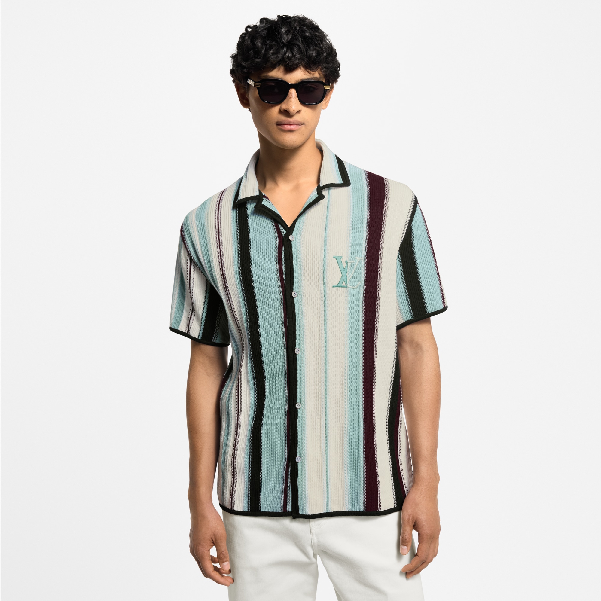 Men - Striped Crochet Short-Sleeved Shirt  Men Ready-to-Wear Shirts | LOUIS VUITTON (Product zoom)