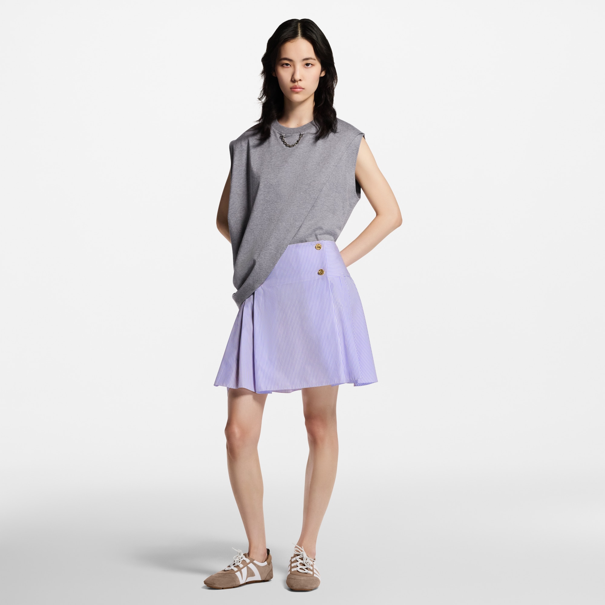 Women - Striped Hammered Button Skirt  Women Ready-to-Wear Skirts and Shorts | LOUIS VUITTON (Product zoom)
