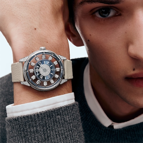 Tambour Spin Time Air, Automatic, 42.5 MM, White Gold, Hawk's Eye and Diamonds interior view