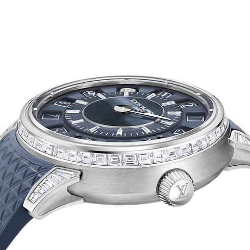 Watches - Tambour Spin Time, Automatic, 39.5MM, White Gold, Hawk's Eye and Diamonds Watches Watches } | LOUIS VUITTON (Product zoom)