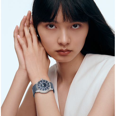 Watches - Tambour Spin Time, Automatic, 39.5MM, White Gold, Hawk's Eye and Diamonds Watches Watches } | LOUIS VUITTON (Product zoom)