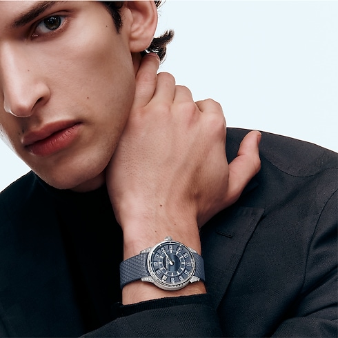 Watches - Tambour Spin Time, Automatic, 39.5MM, White Gold, Hawk's Eye and Diamonds Watches Watches } | LOUIS VUITTON (Product zoom)