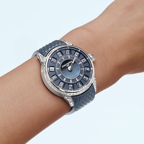 Watches - Tambour Spin Time, Automatic, 39.5MM, White Gold, Hawk's Eye and Diamonds Watches Watches } | LOUIS VUITTON (Product zoom)