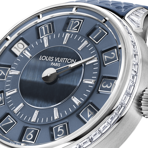 Watches - Tambour Spin Time, Automatic, 39.5MM, White Gold, Hawk's Eye and Diamonds Watches Watches } | LOUIS VUITTON (Product zoom)