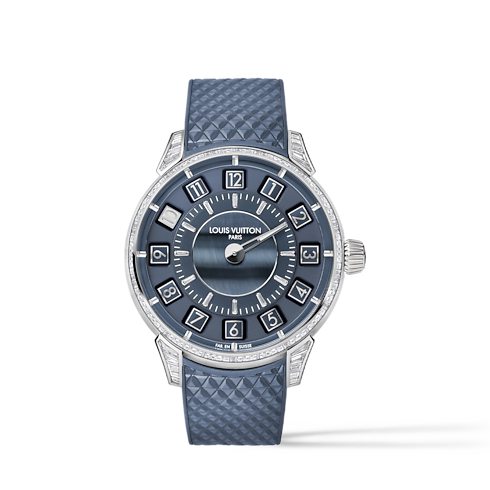 Watches - Tambour Spin Time, Automatic, 39.5MM, White Gold, Hawk's Eye and Diamonds Watches Watches } | LOUIS VUITTON (Product zoom)