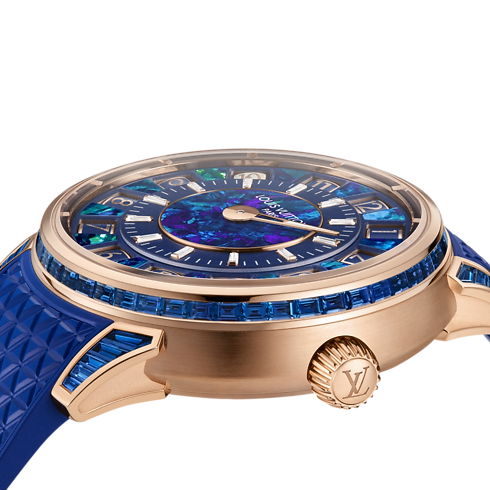 Watches - Tambour Spin Time, Automatic, 39.5mm, Rose gold, opal and sapphires Watches Watches } | LOUIS VUITTON (Product zoom)