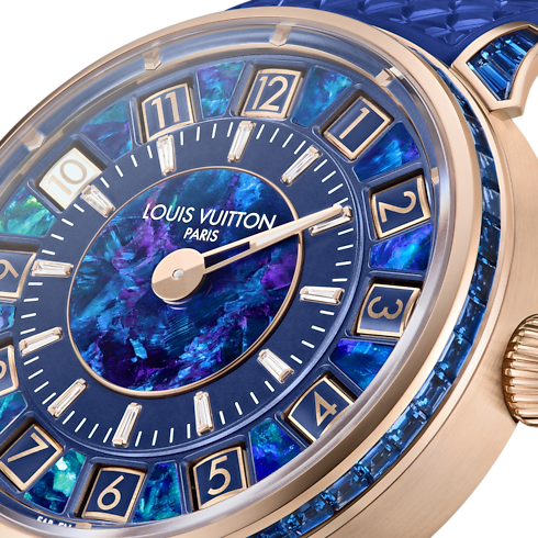 Watches - Tambour Spin Time, Automatic, 39.5mm, Rose gold, opal and sapphires Watches Watches } | LOUIS VUITTON (Product zoom)