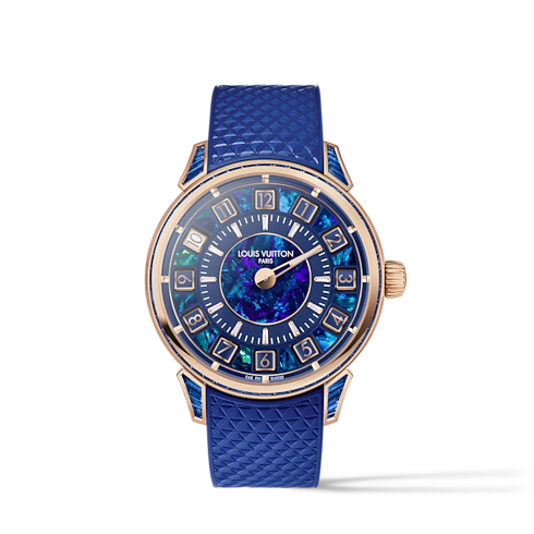 Watches - Tambour Spin Time, Automatic, 39.5mm, Rose gold, opal and sapphires Watches Watches } | LOUIS VUITTON (Product zoom)