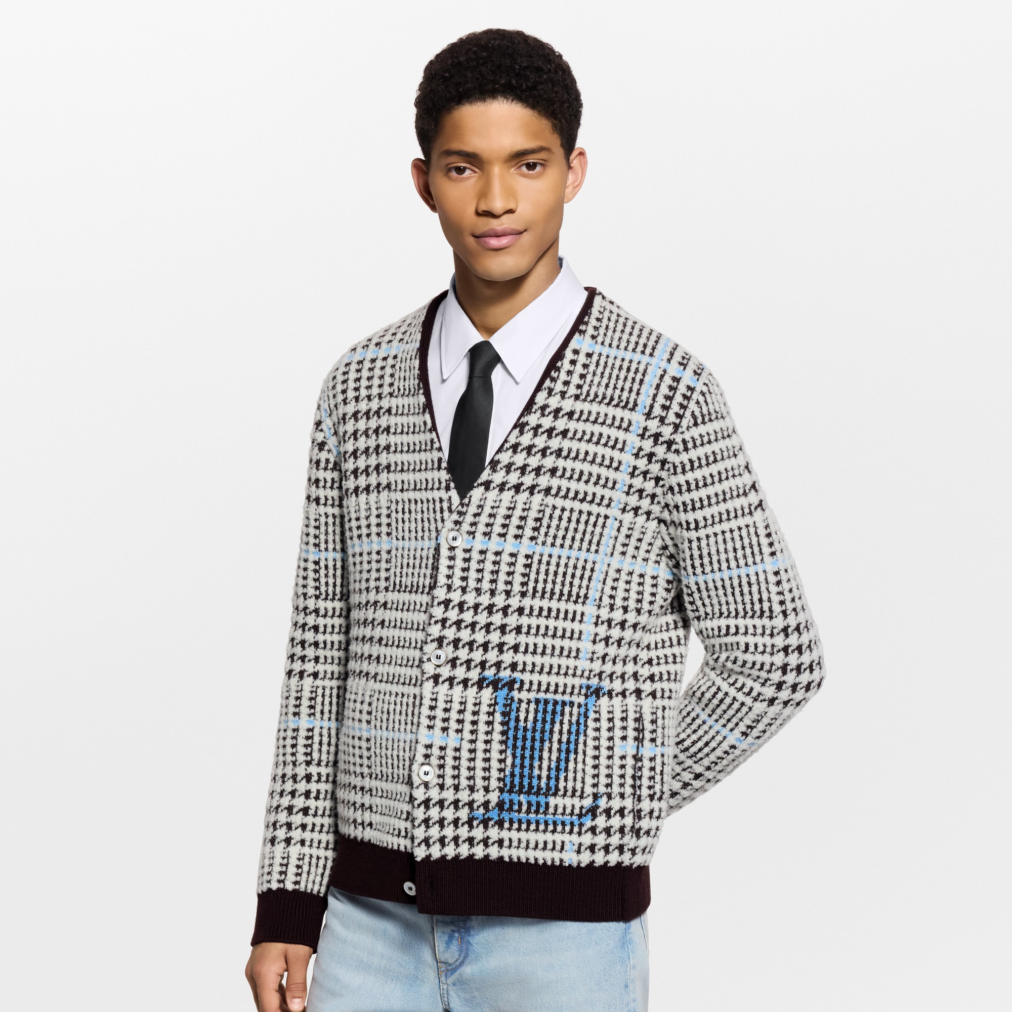 Men - Textured Plaid Cardigan  Men Ready-to-Wear All Ready-to-Wear | LOUIS VUITTON (Product zoom)