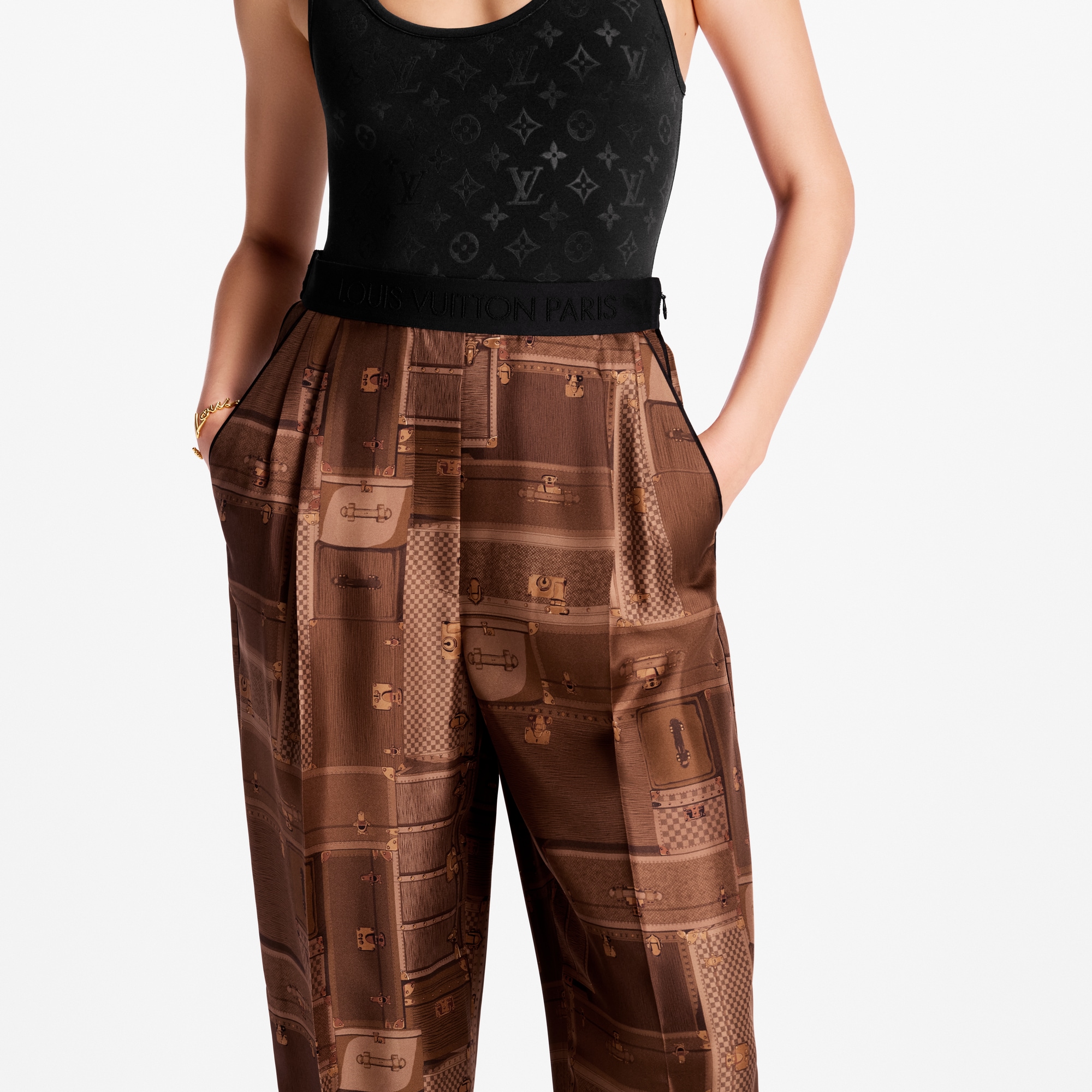 Women - Trunk Print Wide-Leg Trousers  Women Ready-to-Wear Trousers | LOUIS VUITTON (Product zoom)