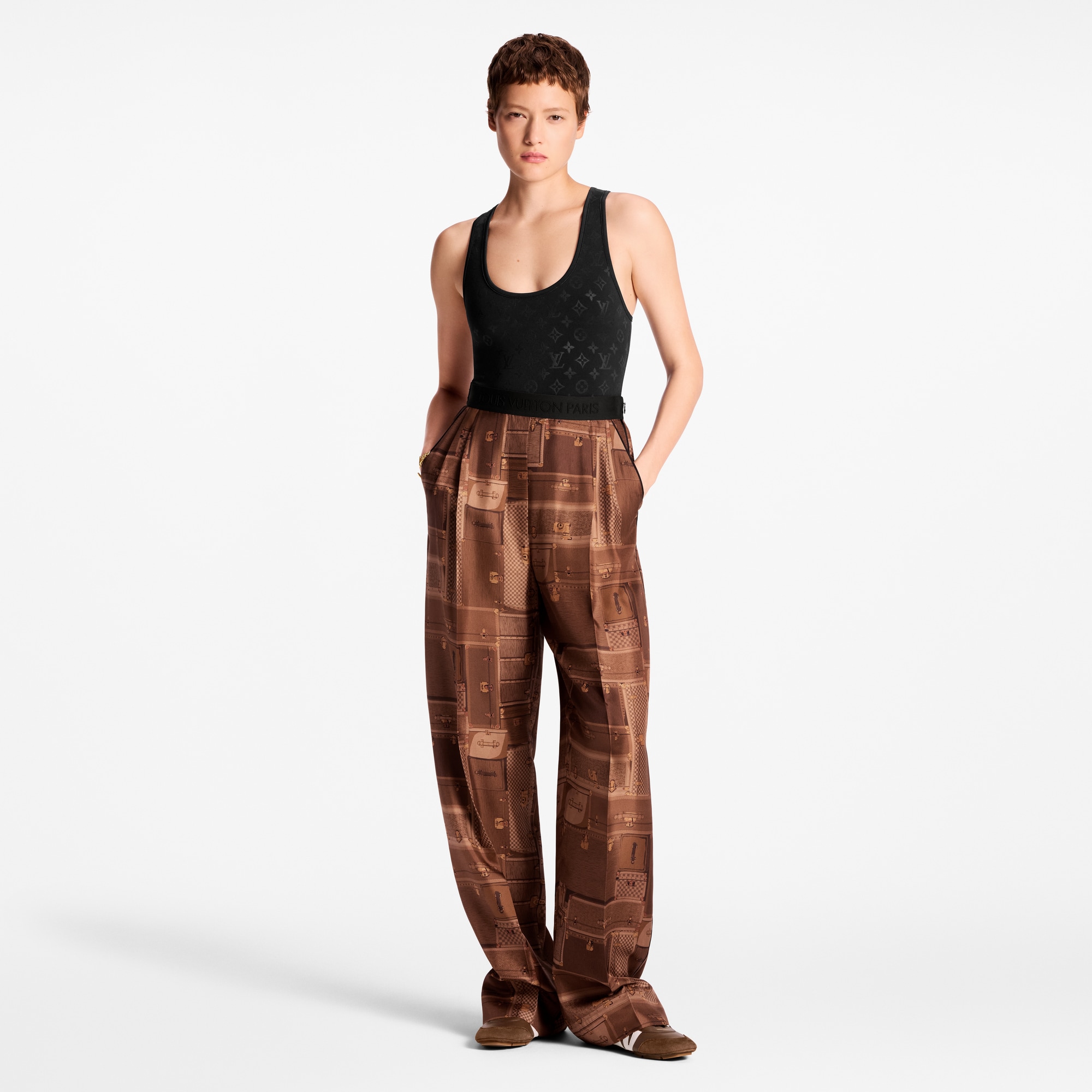 Women - Trunk Print Wide-Leg Trousers  Women Ready-to-Wear Trousers | LOUIS VUITTON (Product zoom)