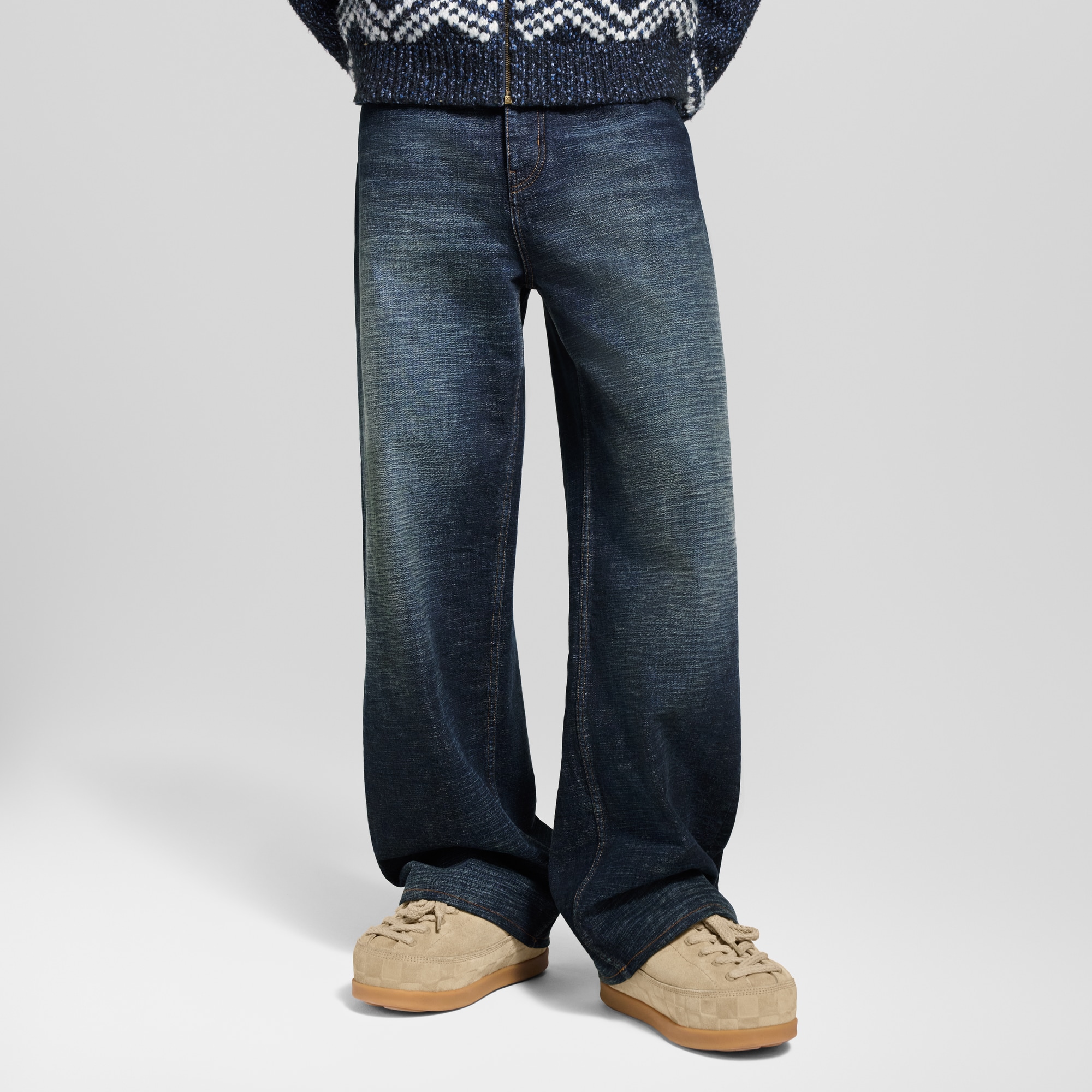 Men - Wide Leg Denim Trousers  Men Ready-to-Wear Denim Collection | LOUIS VUITTON (Product zoom)