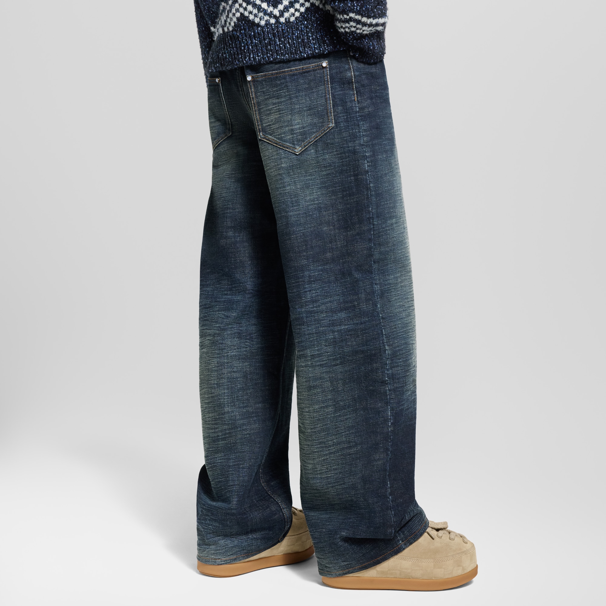 Men - Wide Leg Denim Trousers  Men Ready-to-Wear Denim Collection | LOUIS VUITTON (Product zoom)